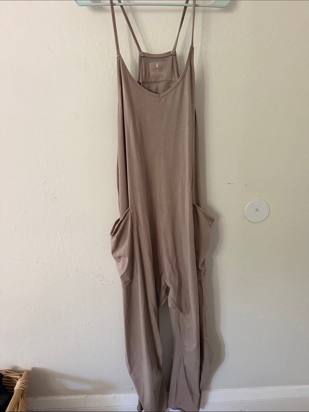 Free People Mushroom Beige Strappy Wide-Leg Jumpsuit